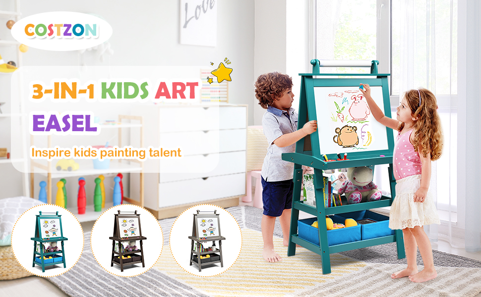 3 in 1 Double-Sided Storage Easel - Costzon