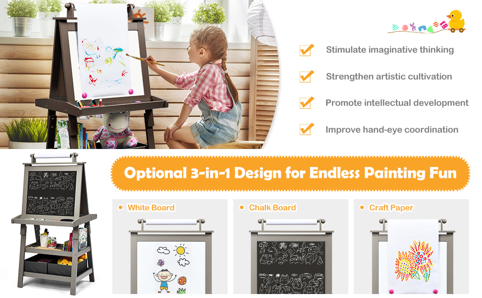 3 in 1 Double-Sided Storage Easel - Costzon