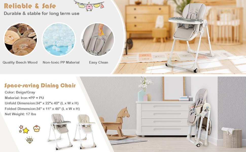 BABY JOY Convertible High Chair for Babies & Toddlers - Costzon
