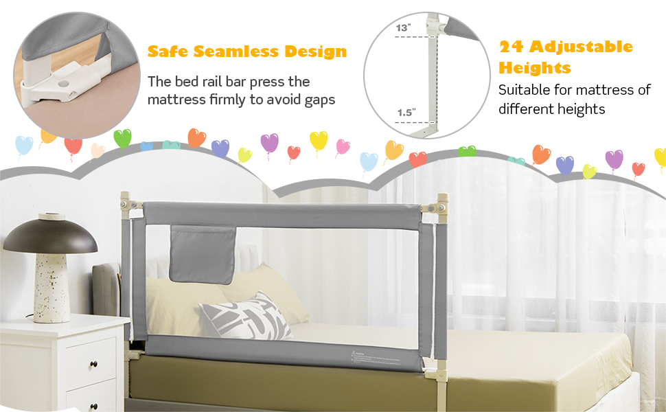 height adjustable baby bed rail, seamless design