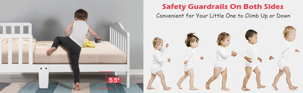 children bed with safety guardrail on both sides