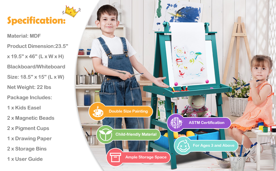 3 in 1 Double-Sided Storage Easel - Costzon
