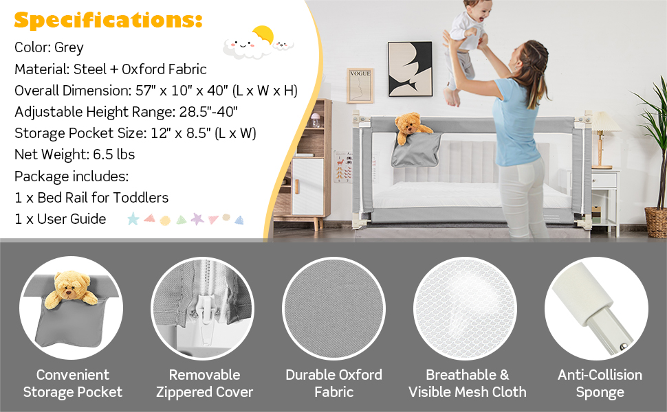 specification of this bed rail guard