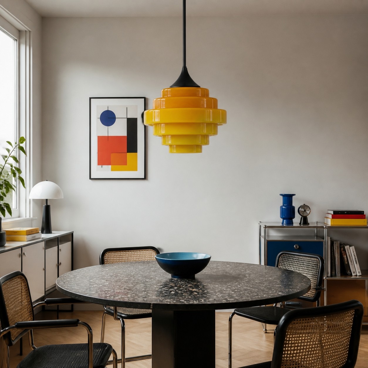 Yellow dining room scene