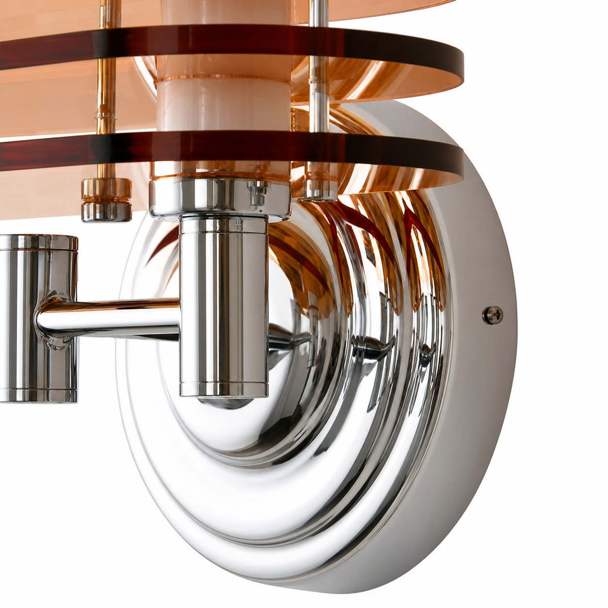 Close room view of illuminated Bauhaus amber LED wall sconce